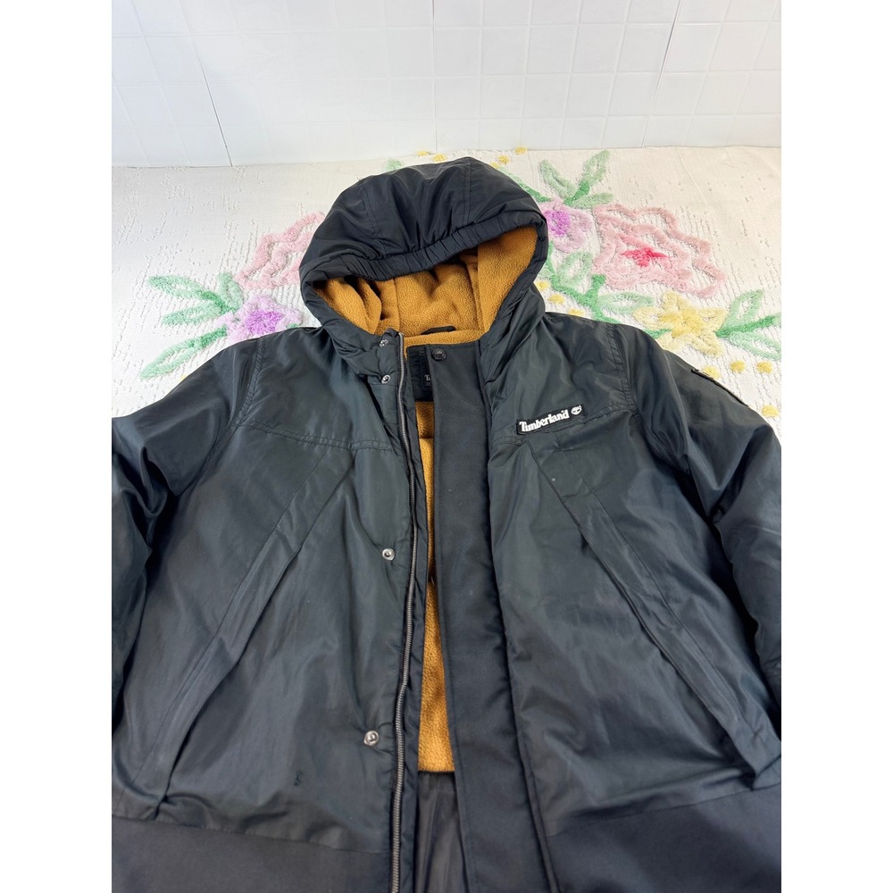 Timberland Kids Black Hooded Parka Fleece Lined Jacket Size M 10/12 - Picture 2 of 12
